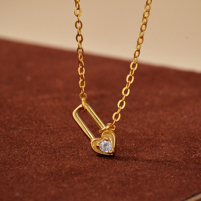 “Heart Lock” S925 Sterling Silver Zircon Heart Lock Necklace