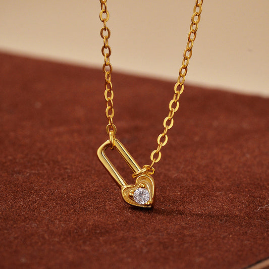 “Heart Lock” S925 Sterling Silver Zircon Heart Lock Necklace