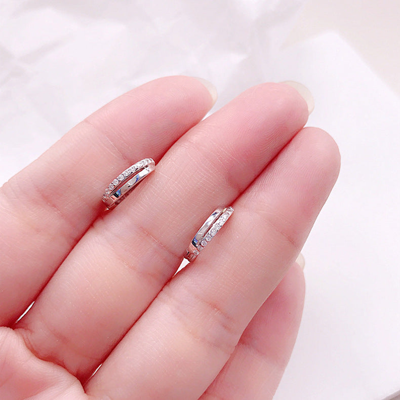“Linework Spark” S925 Sterling Silver Pavé Geometric Huggie Hoop Earrings
