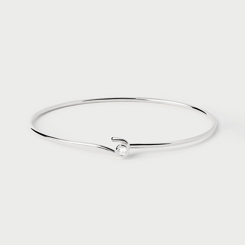 “Eclat Loop” S925 Sterling Silver Zircon Open Cuff Bracelet