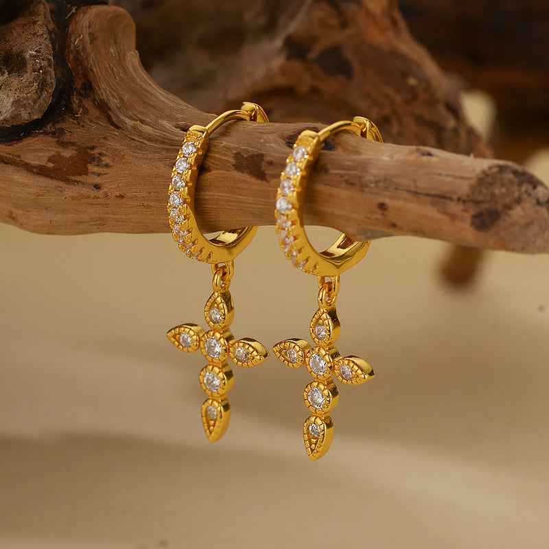 925 Sterling Silver Pavé Cross Dangle Earrings – Celestial Cross