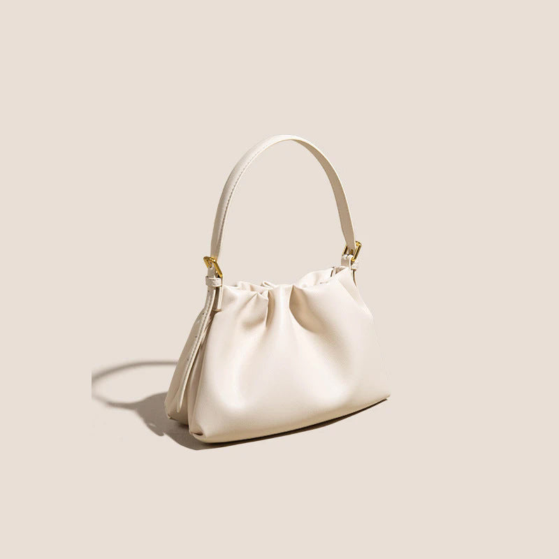 Women's Genuine Leather Ruched Cloud Clutch Bag with Detachable Strap