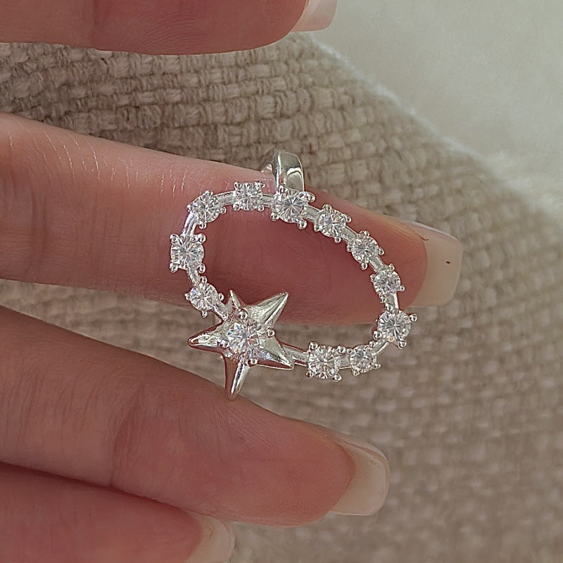 S925 Sterling Silver Starlit Charm Ring Adjustable Star Zircon Open Ring