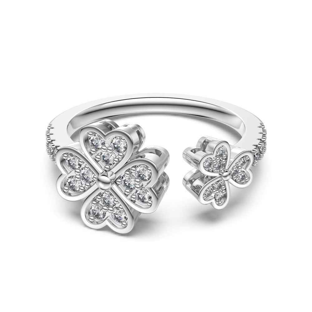 925 Sterling Silver Heart Clover Open Ring – Clover Serenade