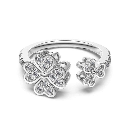 925 Sterling Silver Heart Clover Open Ring – Clover Serenade