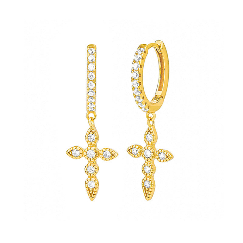 “Crosslight Vintage” S925 Sterling Silver Cross Drop Earrings with Sparkling Accents