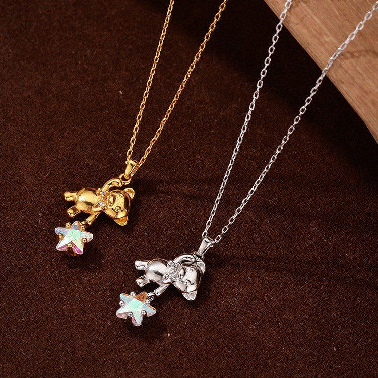 “Bear & Star” S925 Sterling Silver Cute Bear Pendant Necklace