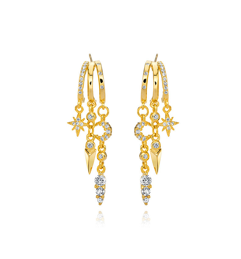 “Star Stud Edit” S925 Sterling Silver Geometric Stud Earrings with Sparkling Accents