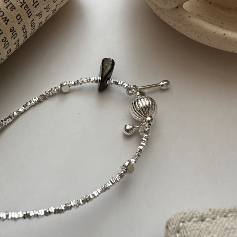 S925 Sterling Silver Silver Glimmer Fragment Chain Necklace Minimalist Stone Pendant
