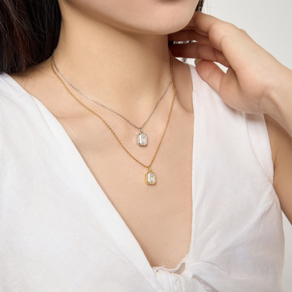 925 Sterling Silver Rectangular Cubic Zirconia Necklace – Recta Lumi