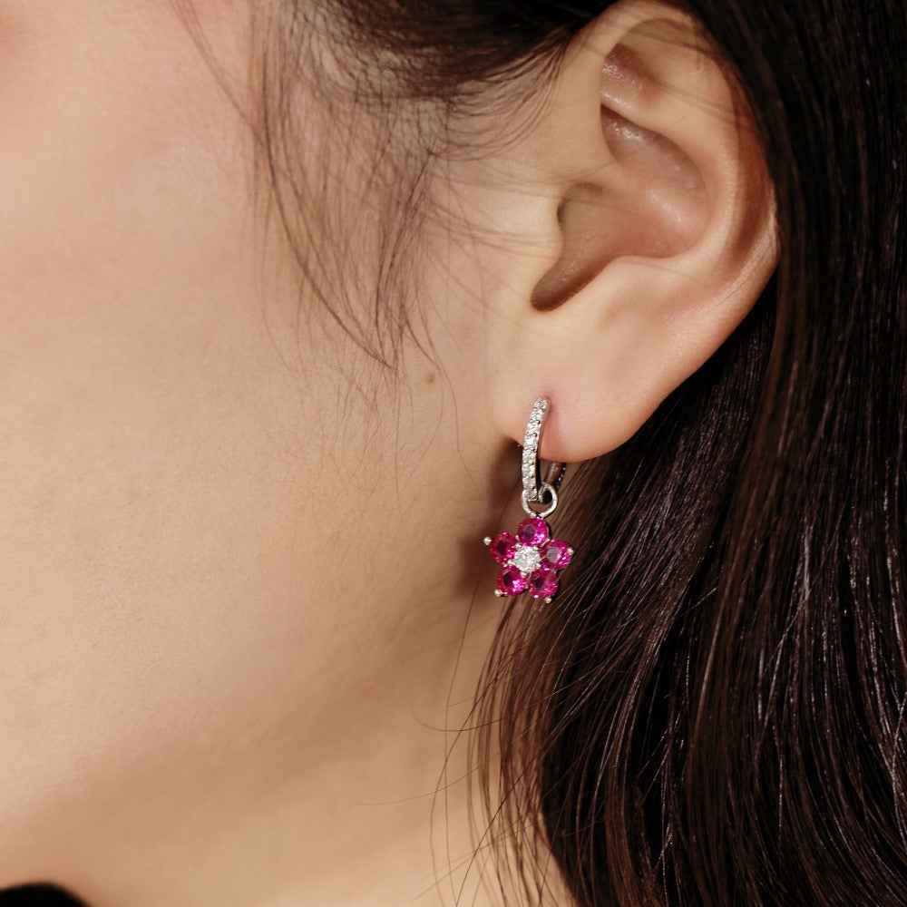 Dopamine Bloom Colorful Floral Crystal Hoop Earrings in S925 Sterling Silver