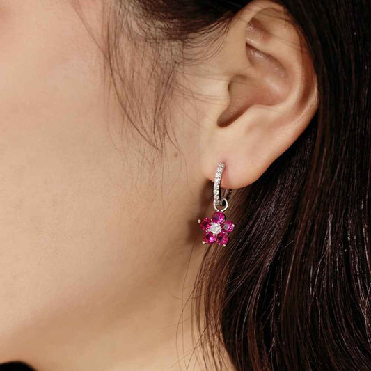 Dopamine Bloom Colorful Floral Crystal Hoop Earrings in S925 Sterling Silver