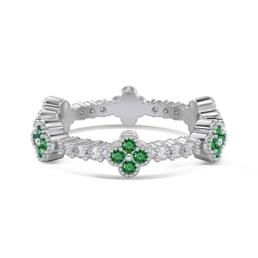 Clover Éclat Four Leaf Clover Zircon Stackable Ring, S925 Sterling Silver