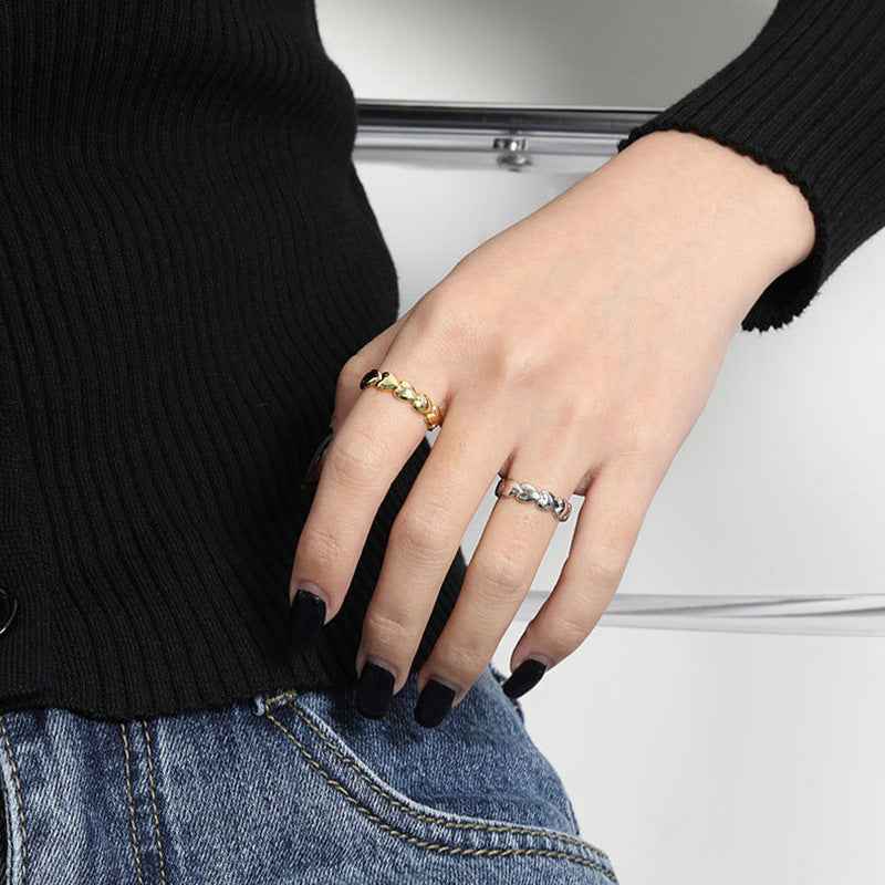 925 Sterling Silver Linked Hearts Open Heart Ring Gold Platinum Plated