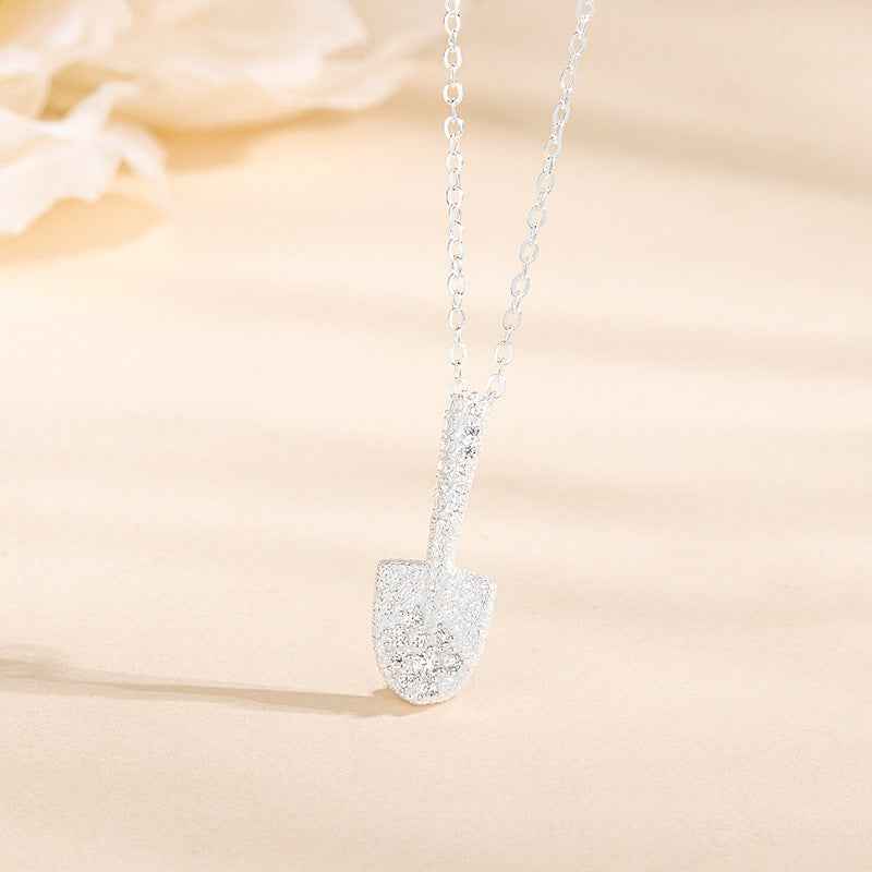 Golden Fortune Shovel Pendant Necklace S925 Sterling Silver Pavé