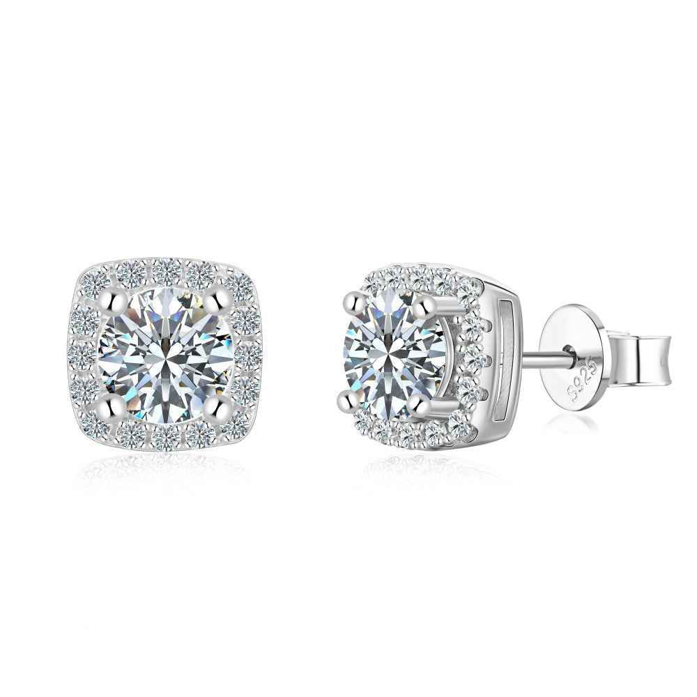 925 Sterling Silver Halo Radiance Moissanite Cushion Halo Stud Earrings
