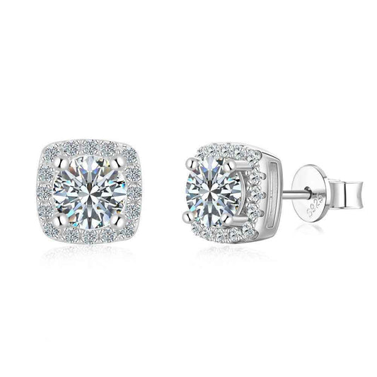 925 Sterling Silver Halo Radiance Moissanite Cushion Halo Stud Earrings