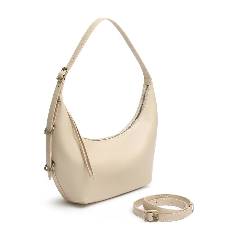 Women's Oil-Waxed Cowhide Semi-Circle Top Handle Bag
