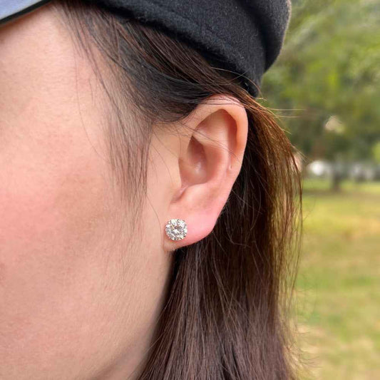 Lumière Classic 8mm Round Zircon Solitaire Stud Earrings in S925 Sterling Silver