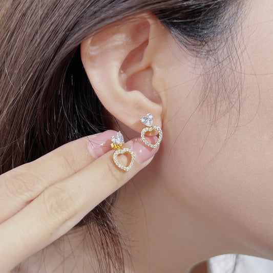 S925 Sterling Silver Dancing Heart Earrings Hollow Moving Heart Drop Earrings