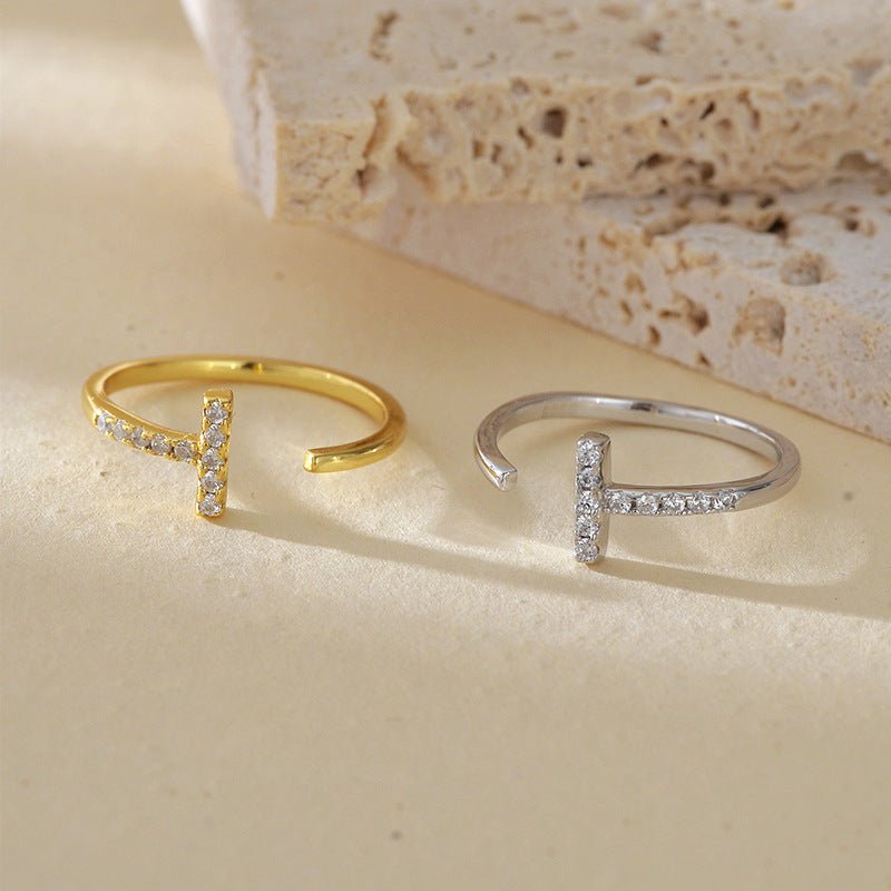 “T-Line” S925 Sterling Silver Zircon Geometric Open Ring