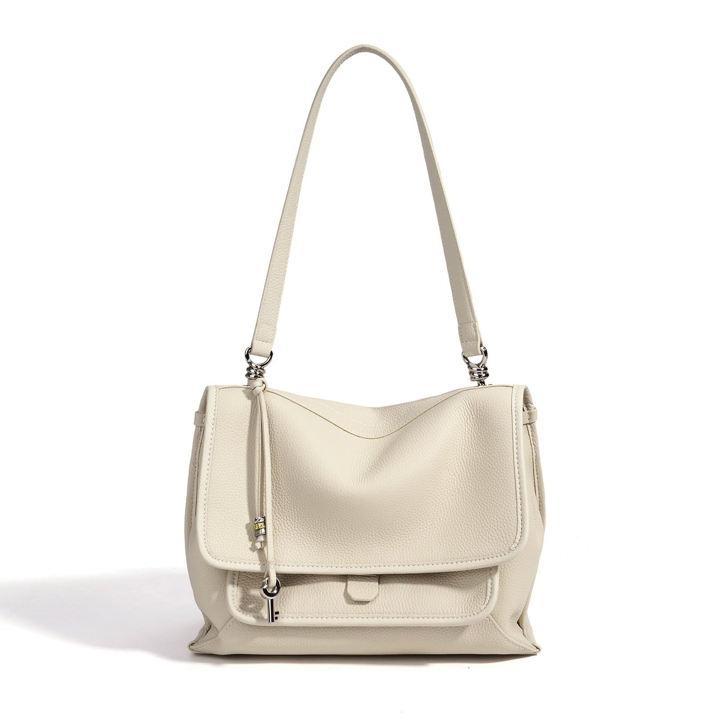 Women's Pebbled Cowhide Flap Messenger Bag with Adjustable Strap