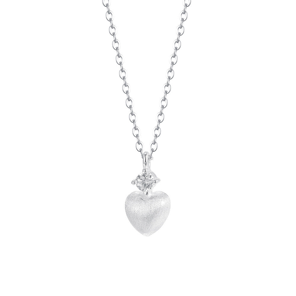 S925 Sterling Silver Brushed Heart Necklace Matte Heart CZ Pendant Gold Silver