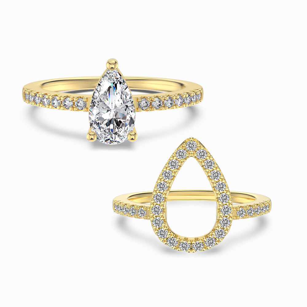 Twin Tear Grace S925 Silver Pear Cut Zircon Ring Set