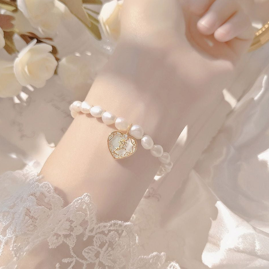Rose Reverie S925 Sterling Silver Mother of Pearl Rose Jewelry Set Necklace Bracelet