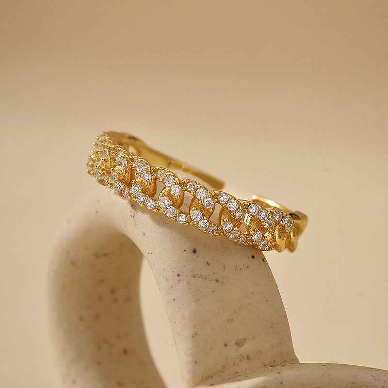 925 Sterling Silver Twist Radiance Pavé Braided Open Ring Gold Platinum Plated