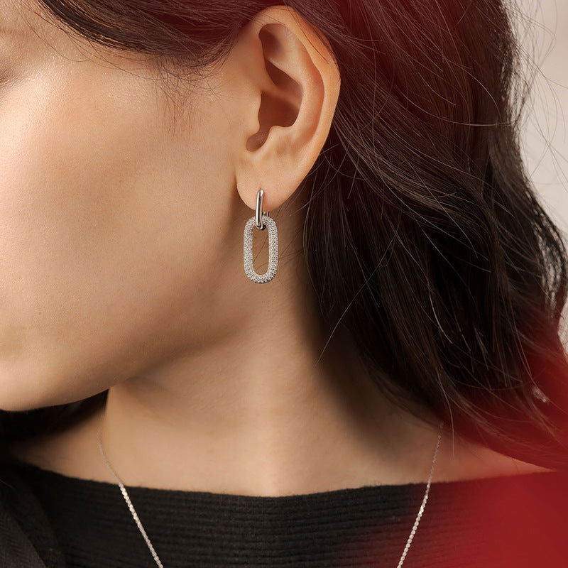 “Double Oval Gleam” S925 Sterling Silver Double-Layer Oval Huggie Hoop Earrings
