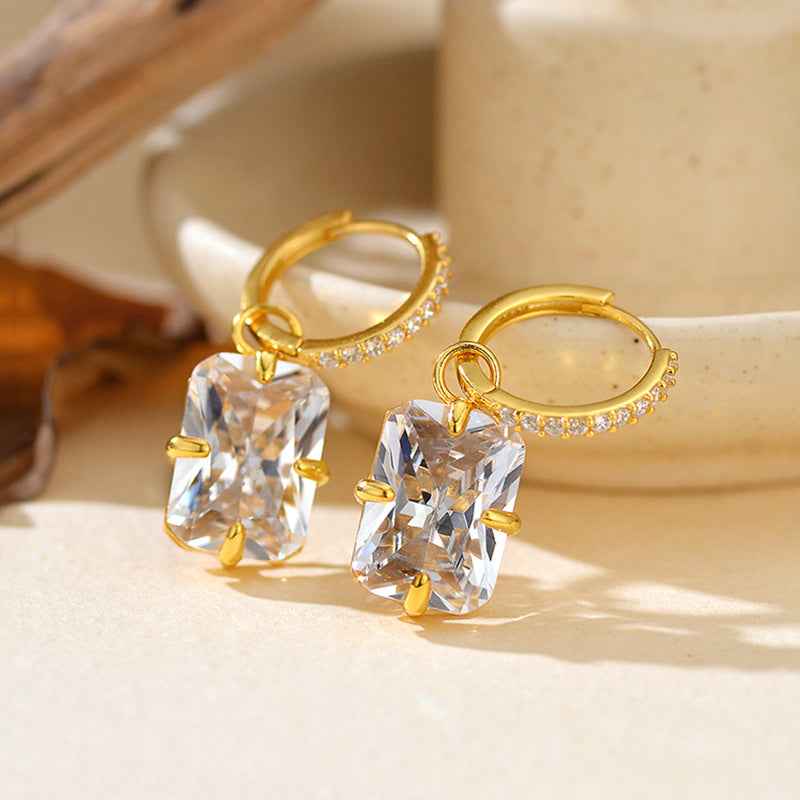 925 Sterling Silver Cushion-Cut Zircon Drop Hoop Earrings – Radiant Frame