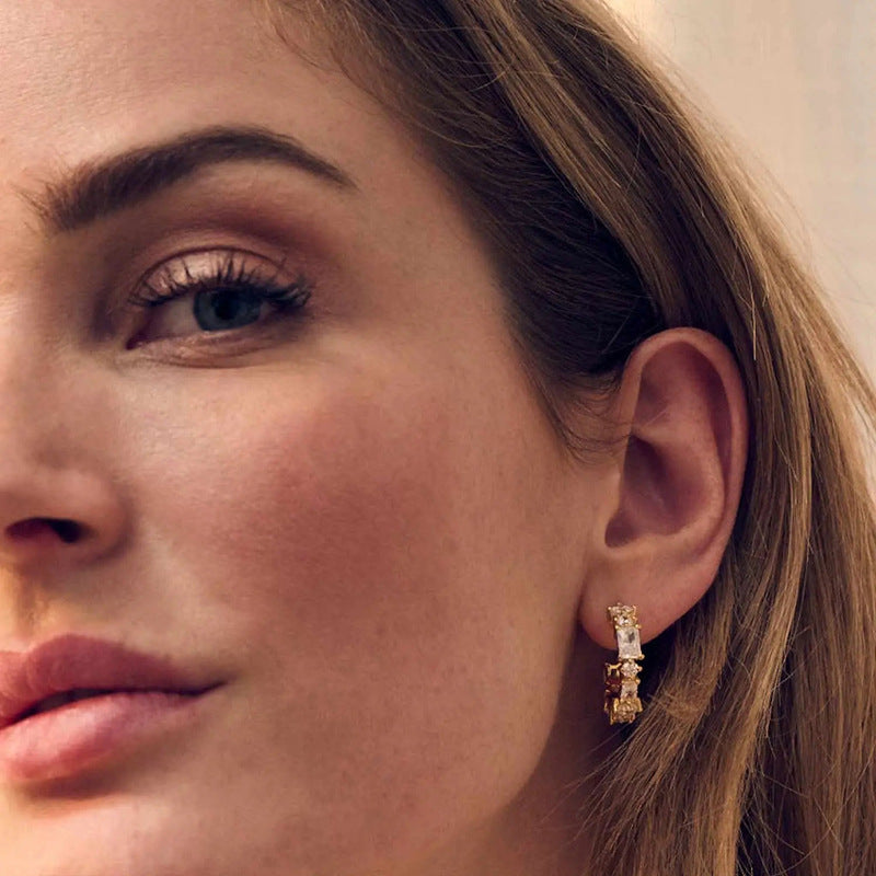“Crescent Cluster” S925 Sterling Silver Textured C-Hoop Stud Earrings
