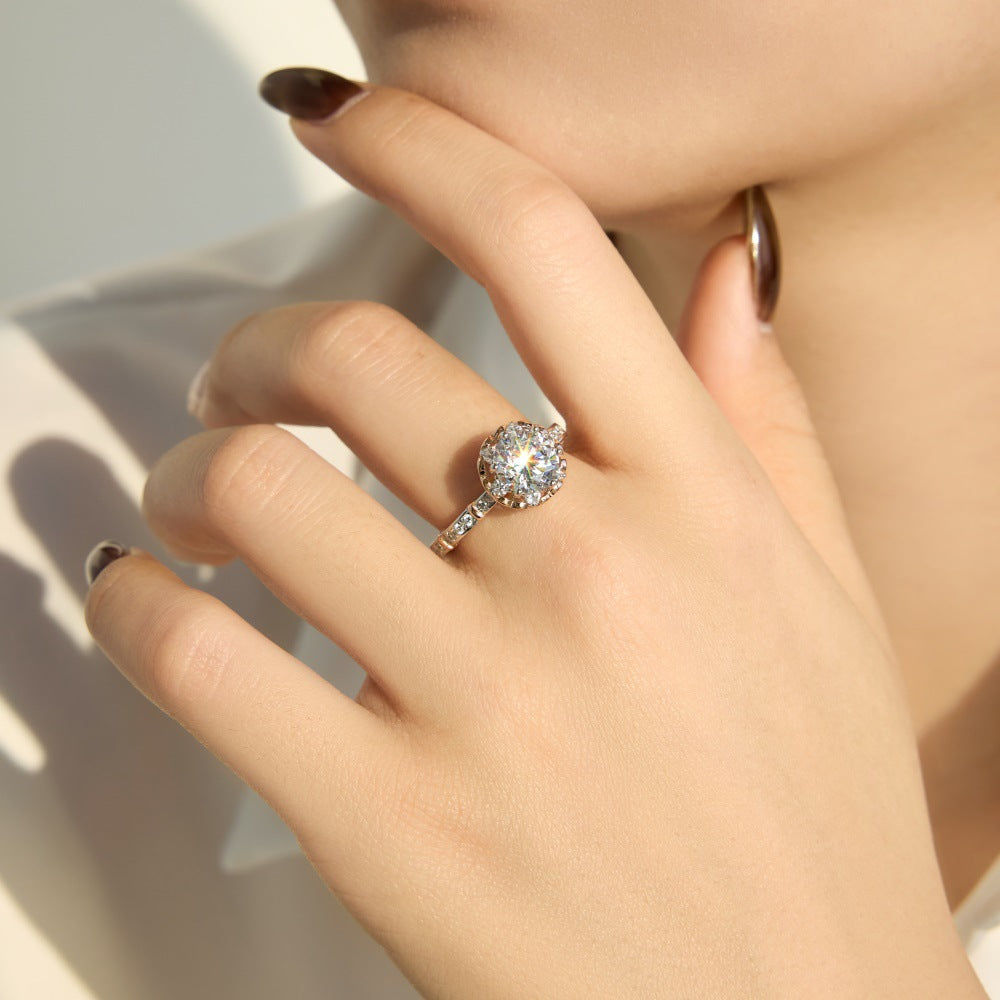 925 Sterling Silver 8mm Cubic Zirconia Crown Engagement Ring – Rosé Crown