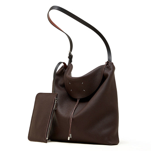 Women's Genuine Leather Slouch Tote Bag with Adjustable Strap & Detachable Pouch