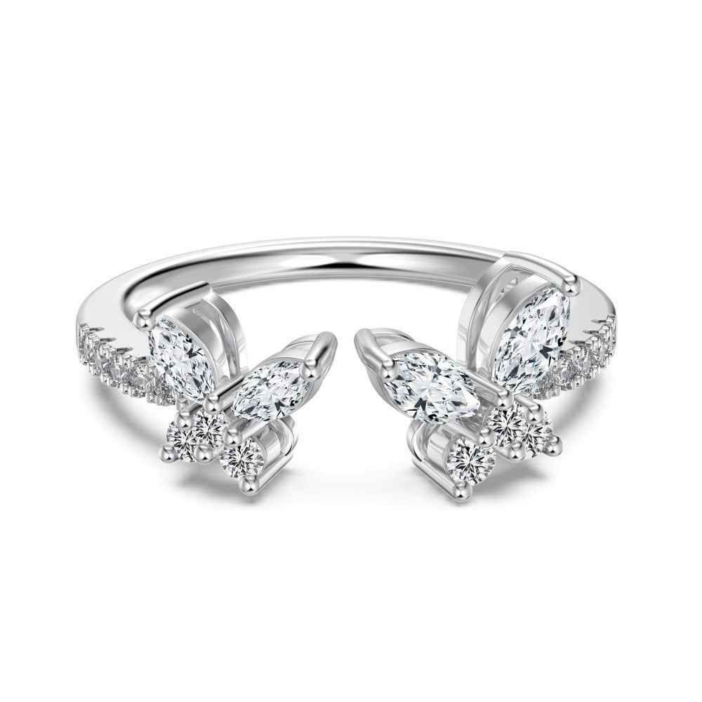 925 Sterling Silver Butterfly Zircon Open Ring – Crystal Papillon Style