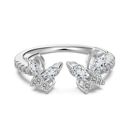925 Sterling Silver Butterfly Zircon Open Ring – Crystal Papillon Style