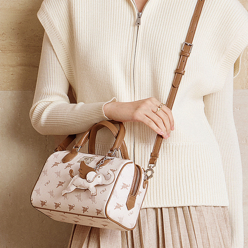 Women's Flying Elephant Monogram Mini Boston Bag with Charm