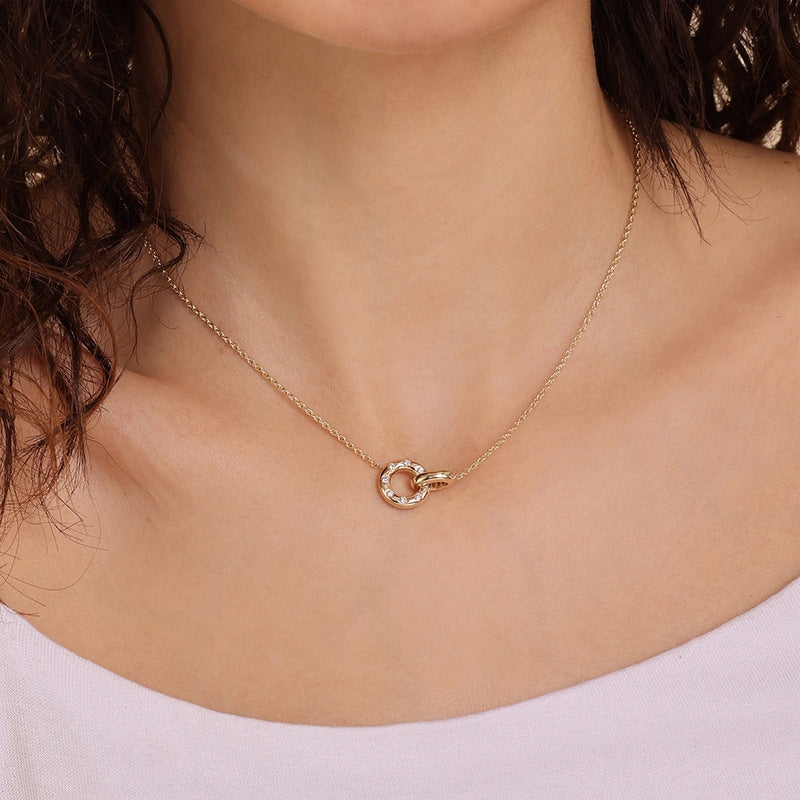 “Eclat Ring” S925 Sterling Silver Stone-Set Circle Necklace