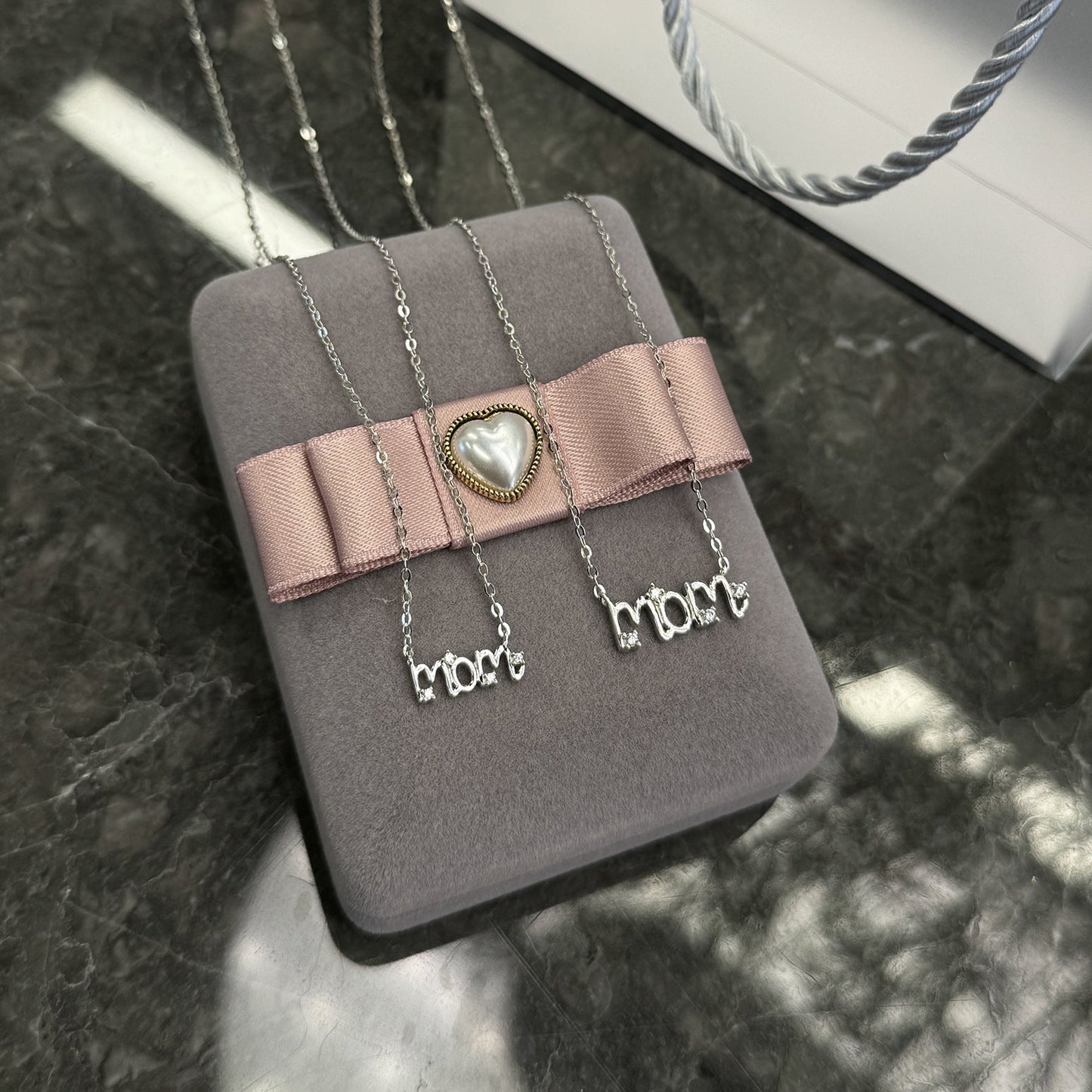 MOM S925 Sterling Silver Letter Necklace with Zircon Accents