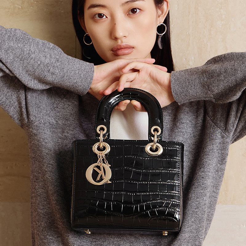 Women's Genuine Leather Croc Embossed Top Handle Crossbody Bag
