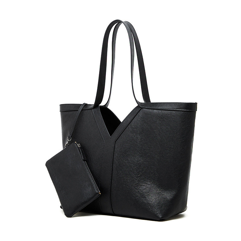 Women's Genuine Leather Open Top Vertical Tote Bag