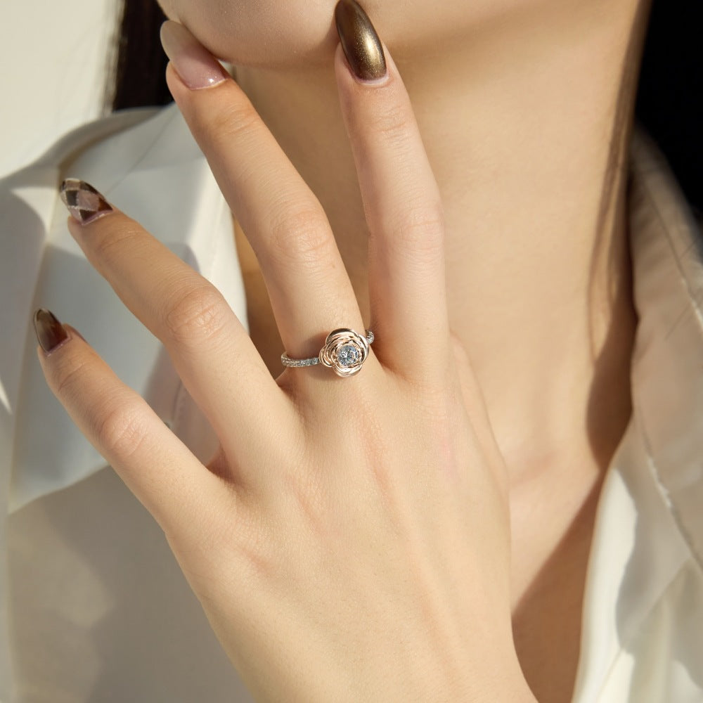 925 Sterling Silver Rose Flower Solitaire Ring – Rosé Bloom