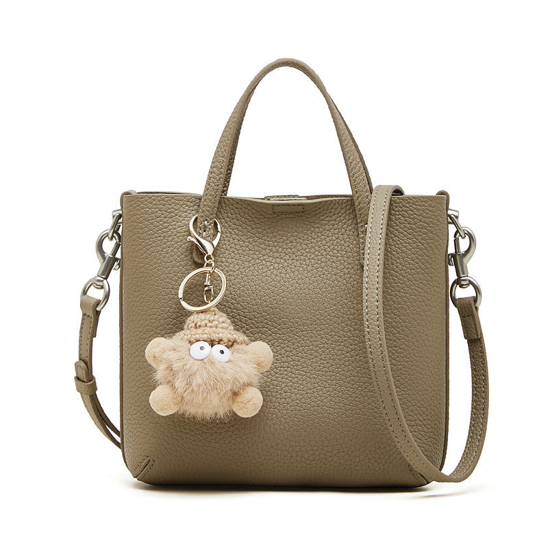 Women's Pebbled Cowhide Bucket Bag with Detachable Inner Pouch