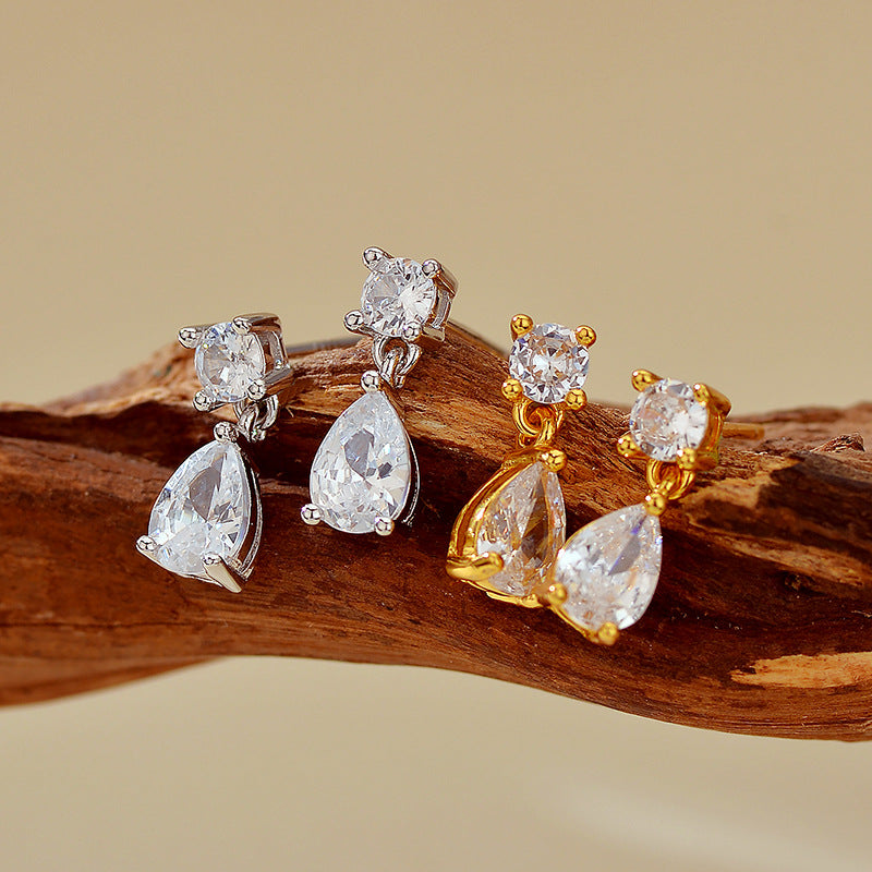 Aurielle Drop 925 Sterling Silver Teardrop Zircon Stud Earrings