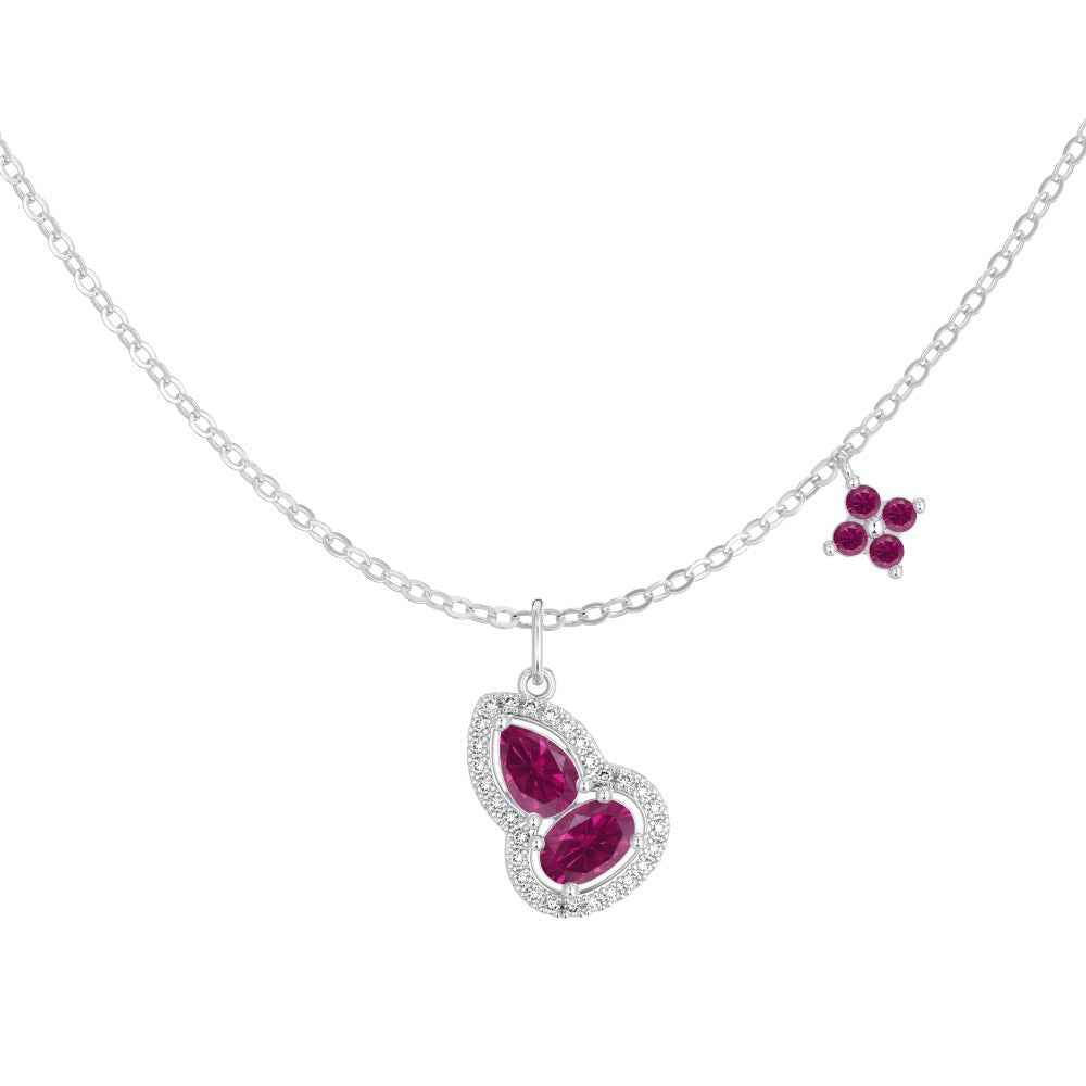 Crimson Gourd Double Drop Necklace with Red Zircon in S925 Sterling Silver