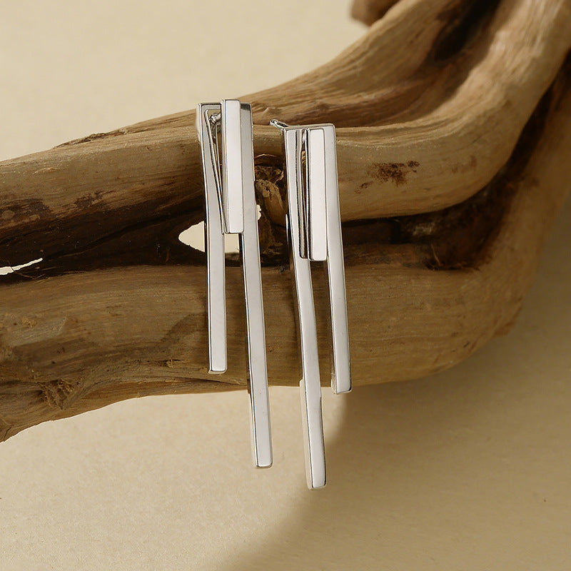 “Tri Line” S925 Sterling Silver Three-Bar Geometric Stud Earrings