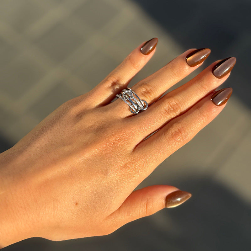 “Quad Halo” S925 Sterling Silver Four-Ring Zircon Band Ring