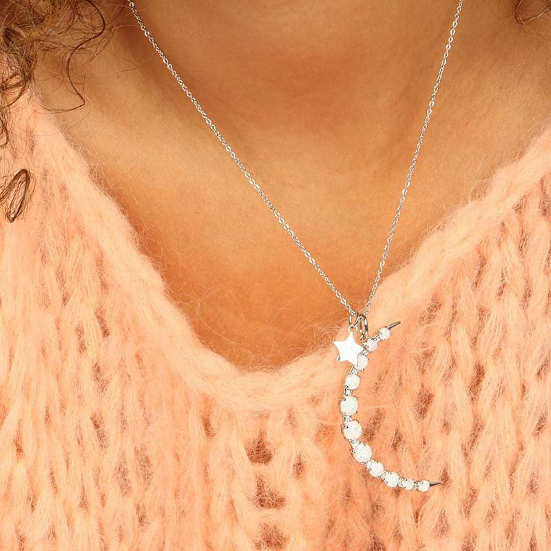 “Celestial Opal” S925 Sterling Silver Opal Star & Moon Necklace