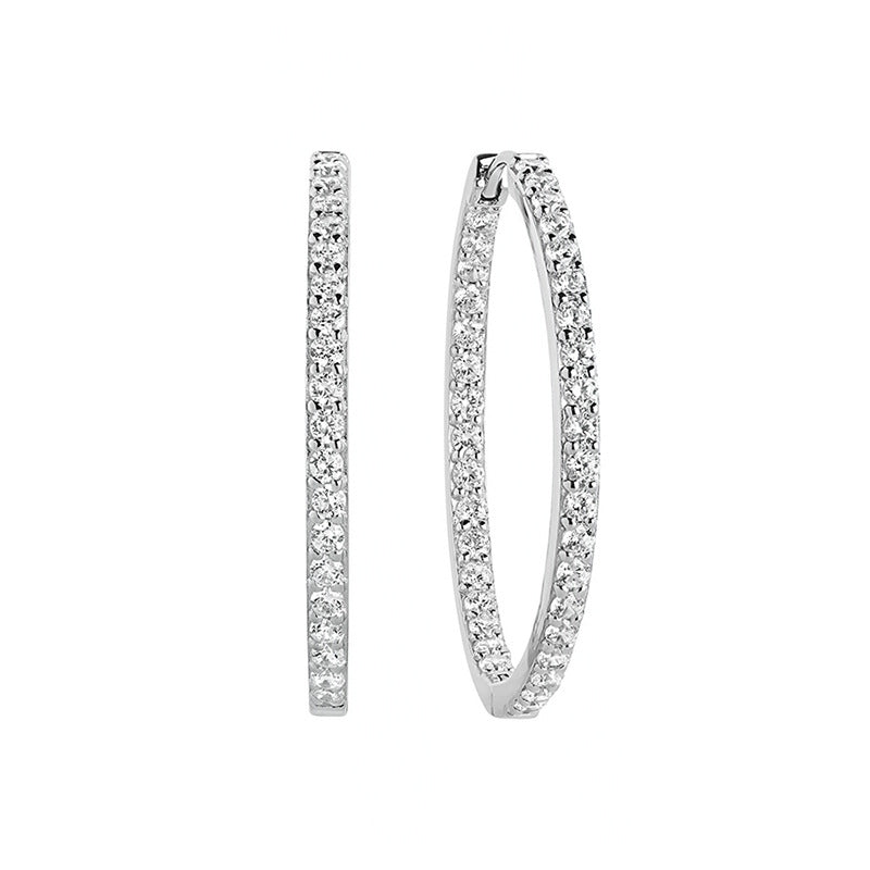 “Grand Halo” S925 Sterling Silver Full-Pavé Large Hoop Earrings